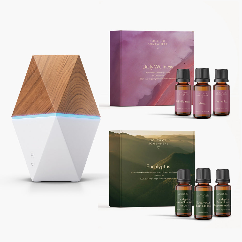 South Of Somewhere Blends & Eucalyptus Essential Oil Multipack with Light Wood Diffuser