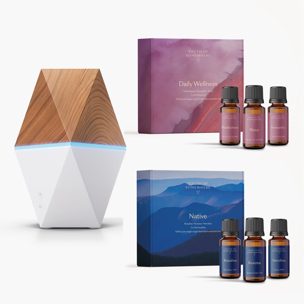 South Of Somewhere Blends & Native Essential Oil Multipack with Light Wood Diffuser