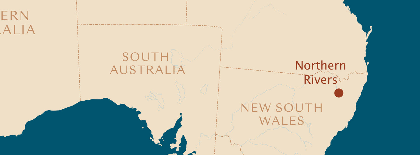 A map of Australia with Northern Rivers, NSW pinned 