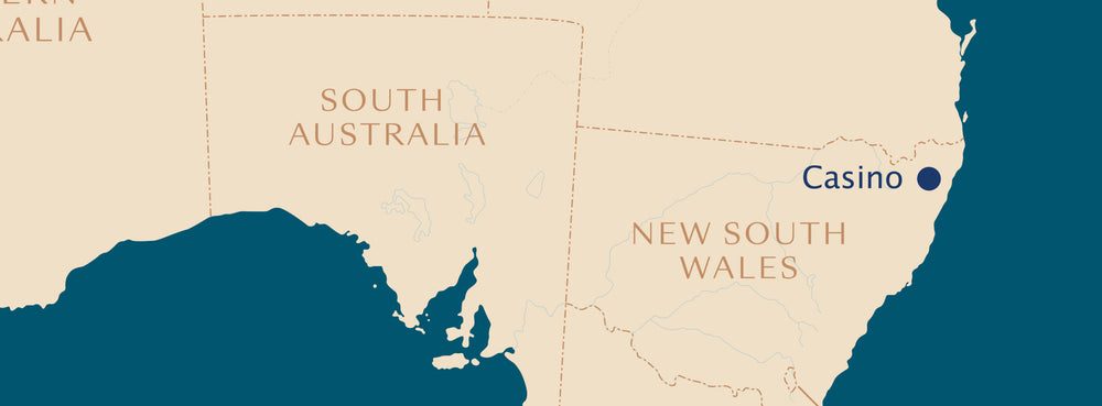 A map of Australia with Casino, NSW pinned 