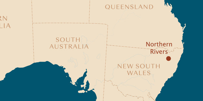 A map of Australia with Northern Rivers, NSW pinned 